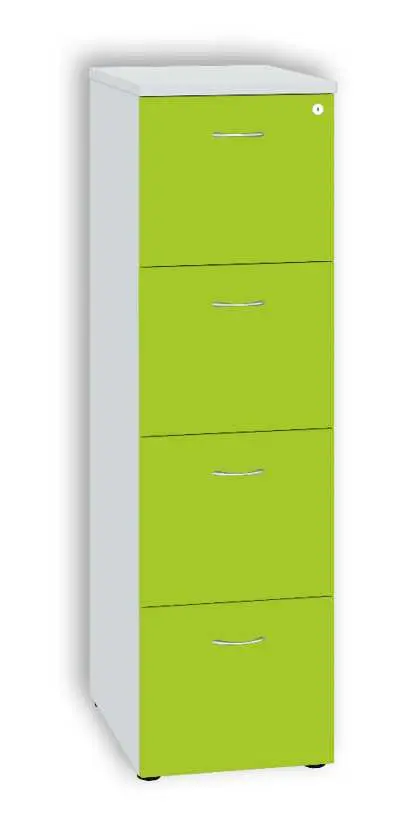 LKR - 4 dřevěná kartotéka A4, 4-zásuvková, centrální zámek, korpus šedá/čílka jarní zeleň