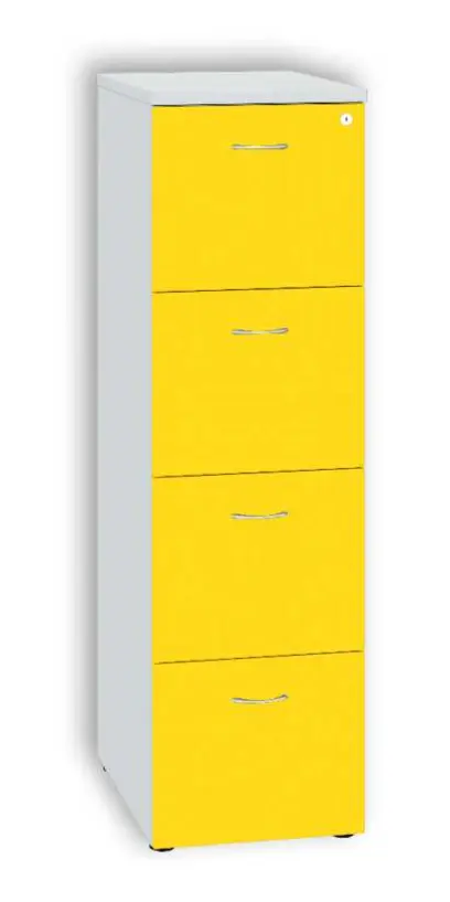 LKR - 4 dřevěná kartotéka A4, 4-zásuvková, centrální zámek, korpus šedá/čílka žlutá odio