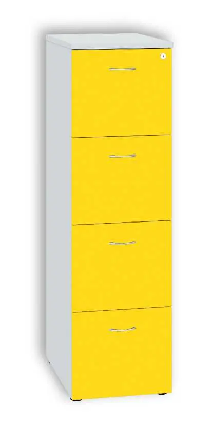 LKR - 4 dřevěná kartotéka A4, 4-zásuvková, centrální zámek, korpus šedá/čílka žlutá odio