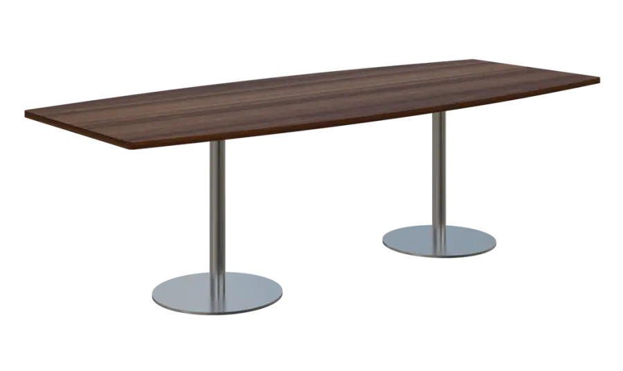 NC - 45 stůl sud, deska 2400 x 1000/800 mm ořech královský (síla 25mm), noha RC, nerez