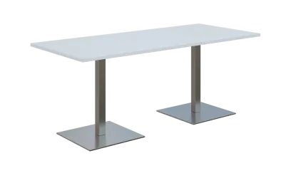 NC - 51 stůl hranatý, deska 1800 x 800 mm bílá (síla 25 mm), noha SQC, nerez