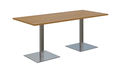 NC - 51 stůl hranatý, deska 1800 x 800 mm ořech světlý (síla 25 mm), noha SQC, nerez