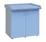 PP - 105 pult přebalovací s matrací, 2-dveřový, 1000x1000x800, korpus šedý, dvířka pastelově modrá, koženka blankytně modrá N 15