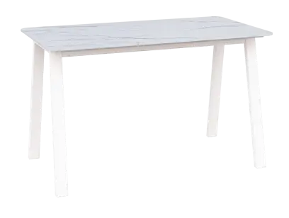 TENT, jídelní stůl 130x70cm, deska umělý kámen - bílý mramor, nohy kovové bílé