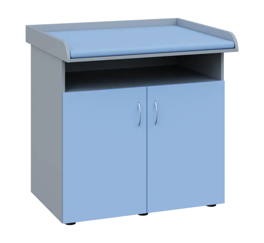 PP - 106 pult přebalovací s matrací, 2-dveřový, nika, 1000x1000x800, korpus šedý, dvířka pastelově m