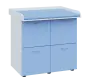 PP - 406 pult přebalovací s matrací, 4x kartotéka, 1000x840x800, korpus bílý, kartotéky pastelově modrá, koženka blankytně modrá N 15