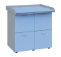 PP - 406 pult přebalovací s matrací, 4x kartotéka, 1000x840x800, korpus šedý, kartotéky pastelově modrá, koženka blankytně modrá N 15