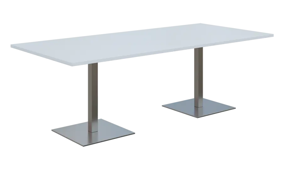 NC - 55 stůl hranatý, deska 2200 x 1000 mm bílá (síla 25 mm), noha SQC, nerez