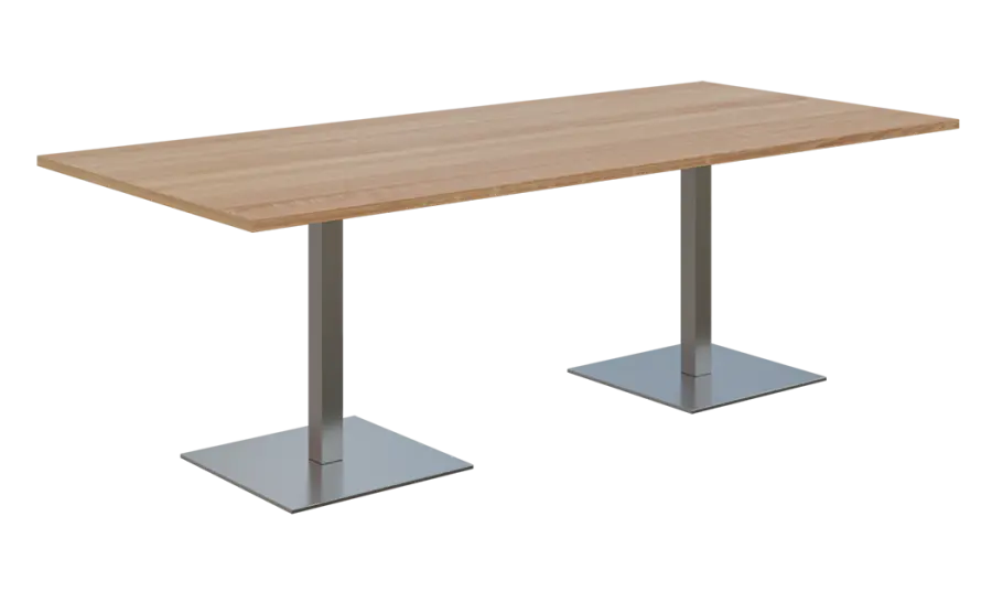 NC - 55 stůl hranatý, deska 2200 x 1000 mm dub bardolino (síla 25 mm), noha SQC, nerez