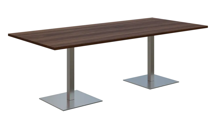 NC - 55 stůl hranatý, deska 2200 x 1000 mm ořech královský (síla 25 mm), noha SQC, nerez