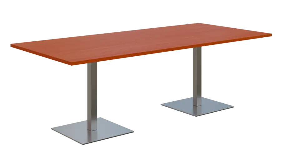 NC - 55 stůl hranatý, deska 2200 x 1000 mm třešeň šumavská (síla 25 mm), noha SQC, nerez