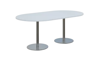 NC - 60 stůl oválný, deska 1800 x 1000 mm bílá (síla 25mm), noha RC, nerez