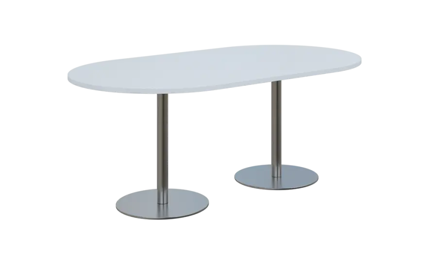 NC - 60 stůl oválný, deska 1800 x 1000 mm bílá (síla 25mm), noha RC, nerez