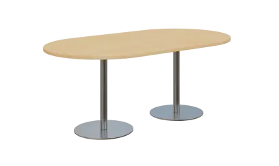 NC - 60 stůl oválný, deska 1800 x 1000 mm bříza irská (síla 25mm), noha RC, nerez