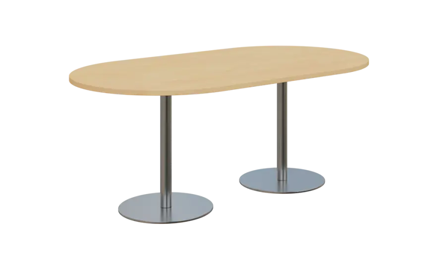 NC - 60 stůl oválný, deska 1800 x 1000 mm bříza irská (síla 25mm), noha RC, nerez