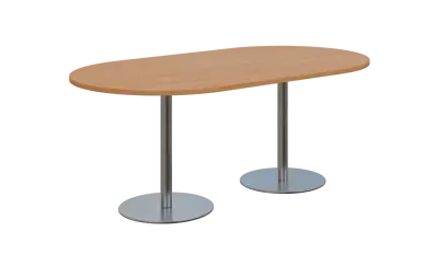 NC - 60 stůl oválný, deska 1800 x 1000 mm buk Royal (síla 25mm), noha RC, nerez