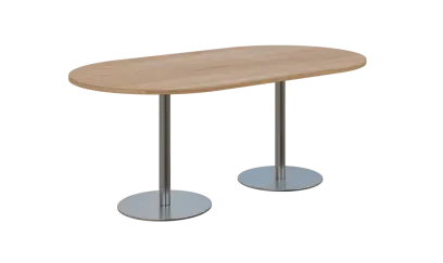 NC - 60 stůl oválný, deska 1800 x 1000 mm dub bardolino (síla 25mm), noha RC, nerez