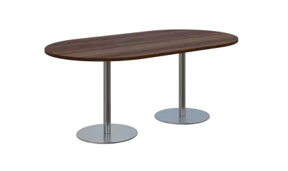 NC - 60 stůl oválný, deska 1800 x 1000 mm ořech královský (síla 25mm), noha RC, nerez