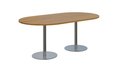 NC - 60 stůl oválný, deska 1800 x 1000 mm ořech světlý (síla 25mm), noha RC, nerez