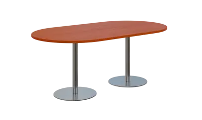 NC - 60 stůl oválný, deska 1800 x 1000 mm třešeň šumavská (síla 25mm), noha RC, nerez