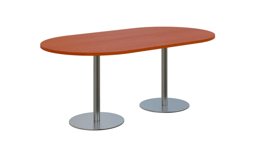 NC - 60 stůl oválný, deska 1800 x 1000 mm třešeň šumavská (síla 25mm), noha RC, nerez