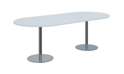 NC - 63 stůl oválný, deska 2200 x 1000 mm bílá (síla 25mm), noha RC, nerez