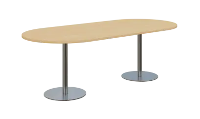 NC - 63 stůl oválný, deska 2200 x 1000 mm bříza irská (síla 25mm), noha RC, nerez