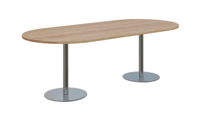 NC - 63 stůl oválný, deska 2200 x 1000 mm dub bardolino (síla 25mm), noha RC, nerez