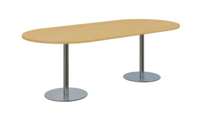 NC - 63 stůl oválný, deska 2200 x 1000 mm javor horský (síla 25mm), noha RC, nerez