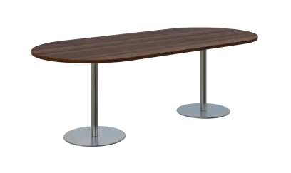 NC - 63 stůl oválný, deska 2200 x 1000 mm ořech královský (síla 25mm), noha RC, nerez