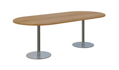 NC - 63 stůl oválný, deska 2200 x 1000 mm ořech světlý (síla 25mm), noha RC, nerez