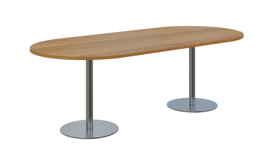 NC - 63 stůl oválný, deska 2200 x 1000 mm ořech světlý (síla 25mm), noha RC, nerez