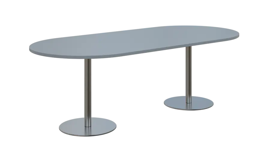 NC - 63 stůl oválný, deska 2200 x 1000 mm šedá (síla 25mm), noha RC, nerez