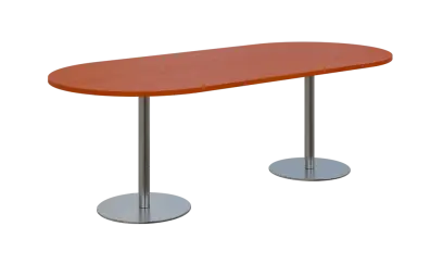 NC - 63 stůl oválný, deska 2200 x 1000 mm třešeň šumavská (síla 25mm), noha RC, nerez