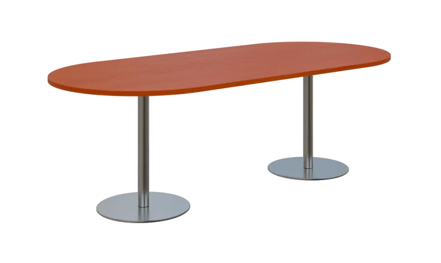 NC - 63 stůl oválný, deska 2200 x 1000 mm třešeň šumavská (síla 25mm), noha RC, nerez