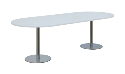 NC - 64 stůl oválný, deska 2400 x 1000 mm bílá (síla 25mm), noha RC, nerez