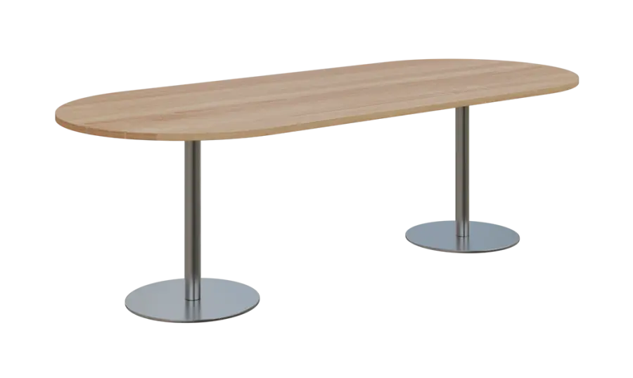 NC - 64 stůl oválný, deska 2400 x 1000 mm dub bardolino (síla 25mm), noha RC, nerez