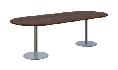 NC - 64 stůl oválný, deska 2400 x 1000 mm ořech královský (síla 25mm), noha RC, nerez