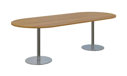 NC - 64 stůl oválný, deska 2400 x 1000 mm ořech světlý (síla 25mm), noha RC, nerez