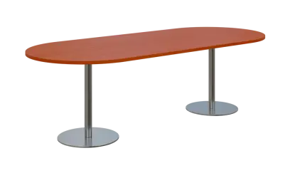 NC - 64 stůl oválný, deska 2400 x 1000 mm třešeň šumavská (síla 25mm), noha RC, nerez