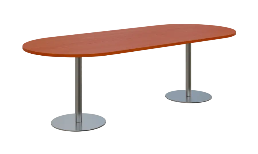 NC - 64 stůl oválný, deska 2400 x 1000 mm třešeň šumavská (síla 25mm), noha RC, nerez