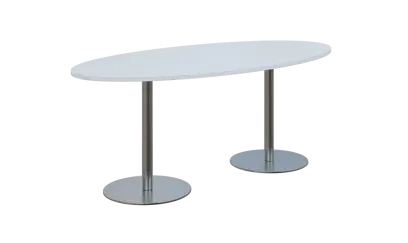 NC - 70 stůl elipsa, deska 1800 x 900 mm bílá (síla 25mm), noha RC, nerez