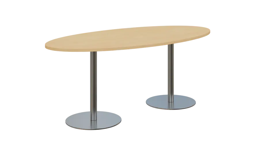 NC - 70 stůl elipsa, deska 1800 x 900 mm bříza irská (síla 25mm), noha RC, nerez