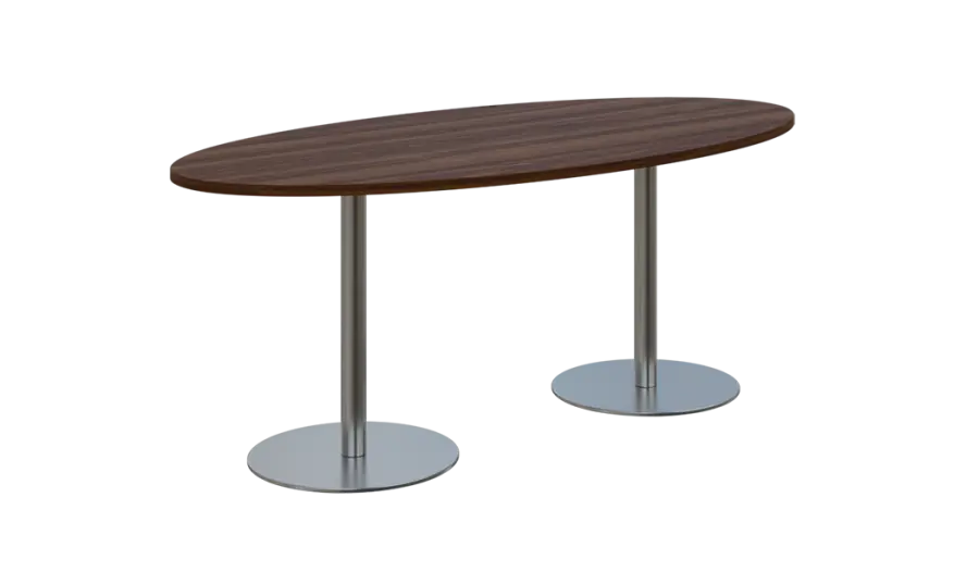 NC - 70 stůl elipsa, deska 1800 x 900 mm ořech královský (síla 25mm), noha RC, nerez