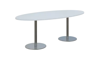 NC - 71 stůl elipsa, deska 2000 x 1000 mm bílá (síla 25mm), noha RC, nerez