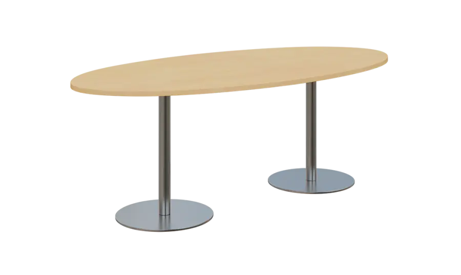 NC - 71 stůl elipsa, deska 2000 x 1000 mm bříza irská (síla 25mm), noha RC, nerez