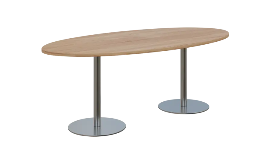 NC - 71 stůl elipsa, deska 2000 x 1000 mm dub bardolino (síla 25mm), noha RC, nerez