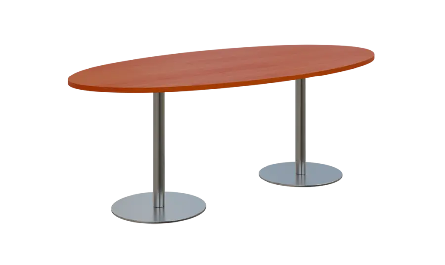 NC - 71 stůl elipsa, deska 2000 x 1000 mm třešeň šumavská (síla 25mm), noha RC, nerez