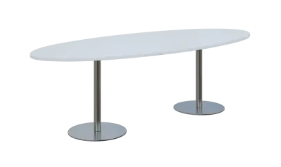 NC - 73 stůl elipsa, deska 2400 x 1000 mm bílá (síla 25mm), noha RC, nerez