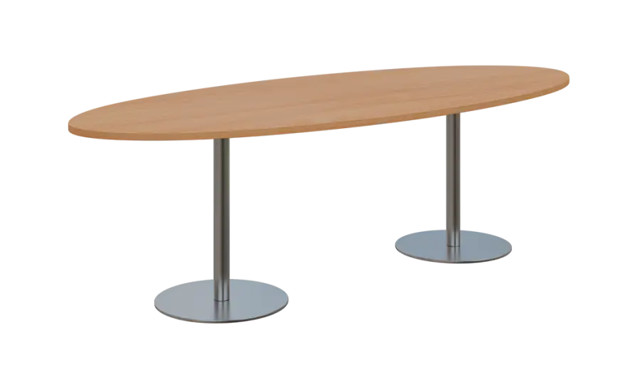 NC - 73 stůl elipsa, deska 2400 x 1000 mm buk Royal (síla 25mm), noha RC, nerez